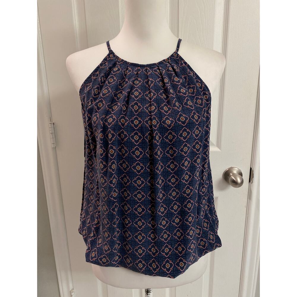 Joie 100% Silk Halter Top Blue Medallion Print Size Small Boho Quiet Luxury